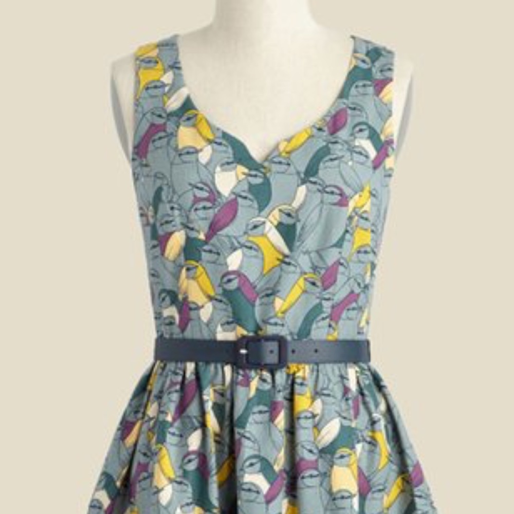 Modcloth Multicolor Bird Print Dress
